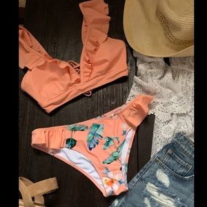 Peach bikini with ruffles